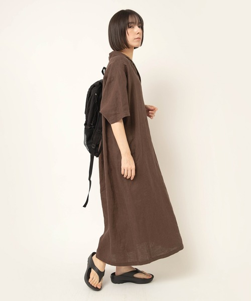 RNA-N(アールエヌエーエヌ)の「D1690 リネンオープンカラーワンピース(ワンピース・レディース・ブラウン/ブラック/グリーン・FREE)」の14枚目の写真