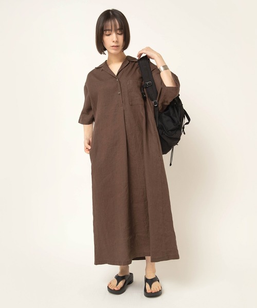 RNA-N(アールエヌエーエヌ)の「D1690 リネンオープンカラーワンピース(ワンピース・レディース・ブラウン/ブラック/グリーン・FREE)」の13枚目の写真