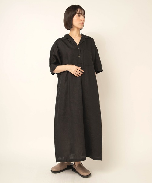 RNA-N(アールエヌエーエヌ)の「D1690 リネンオープンカラーワンピース(ワンピース・レディース・ブラウン/ブラック/グリーン・FREE)」の15枚目の写真