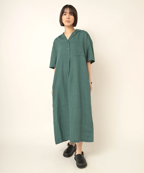 RNA-N(アールエヌエーエヌ)の「D1690 リネンオープンカラーワンピース(ワンピース・レディース・ブラウン/ブラック/グリーン・FREE)」の18枚目の写真
