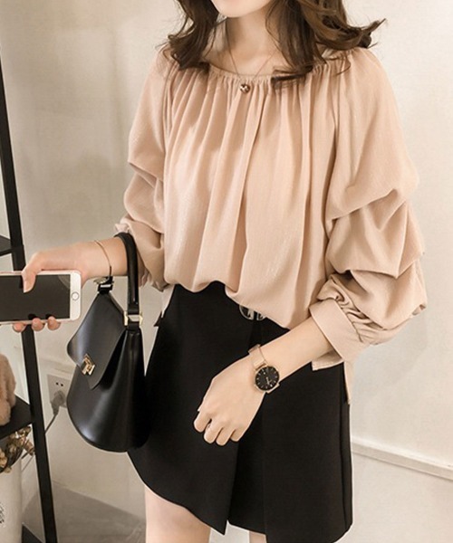 SallyLunn(サリーラン)の「ギャザーフリルスリーブブラウス(シャツ/ブラウス・レディース・ベージュ/ピンク/ブルー・MEDIUM/LARGE)」の6枚目の写真