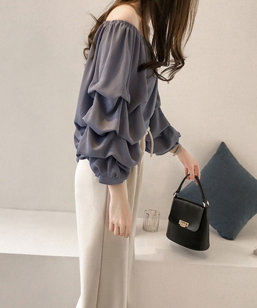 SallyLunn(サリーラン)の「ギャザーフリルスリーブブラウス(シャツ/ブラウス・レディース・ベージュ/ピンク/ブルー・MEDIUM/LARGE)」の12枚目の写真