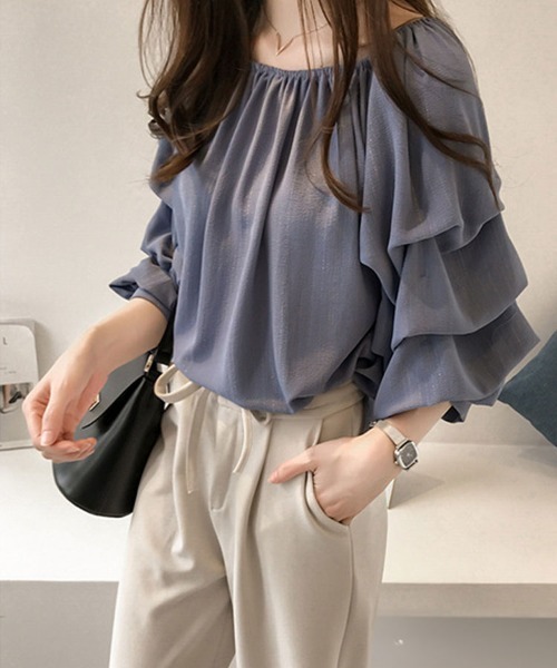 SallyLunn(サリーラン)の「ギャザーフリルスリーブブラウス(シャツ/ブラウス・レディース・ベージュ/ピンク/ブルー・MEDIUM/LARGE)」の11枚目の写真