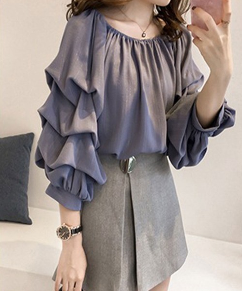 SallyLunn(サリーラン)の「ギャザーフリルスリーブブラウス(シャツ/ブラウス・レディース・ベージュ/ピンク/ブルー・MEDIUM/LARGE)」の10枚目の写真