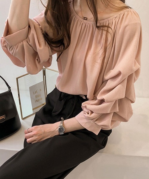 SallyLunn(サリーラン)の「ギャザーフリルスリーブブラウス(シャツ/ブラウス・レディース・ベージュ/ピンク/ブルー・MEDIUM/LARGE)」の5枚目の写真
