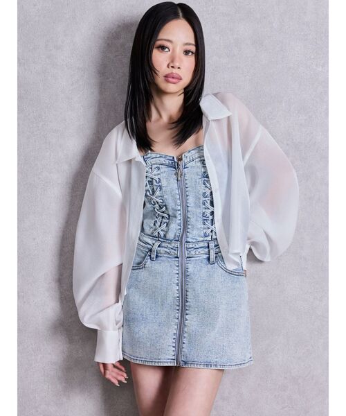 GYDA（ジェイダ）の「sacred edge cross ZIPスカートライクデニムミニワンピース（ワンピース・レディース・インディゴブルー/ライトブルー・MEDIUM/SMALL）」の16枚目の写真