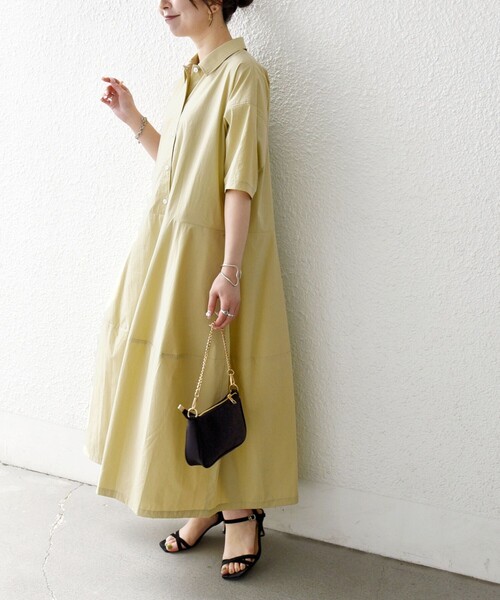 SHIPS any（シップス エニィ）の「SHIPS any:〈洗濯機可能〉タイプライター ボリューム シャツ ワンピース 2（シャツワンピース・レディース・ブラック/ブラウン系/イエロー・ONE SIZE）」の3枚目の写真