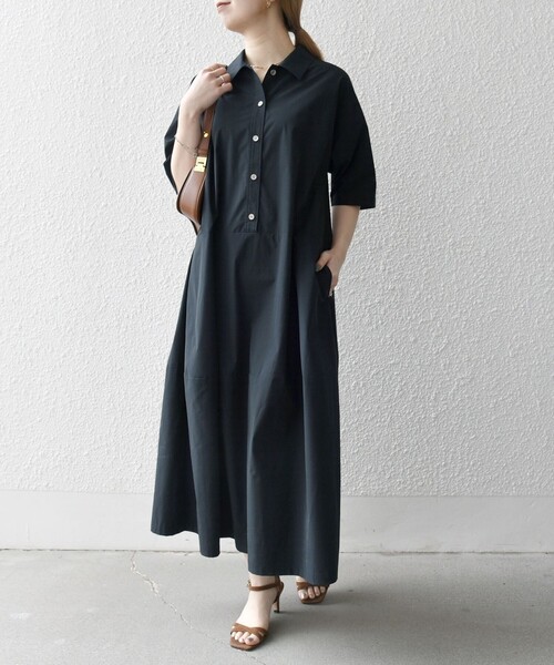 SHIPS any（シップス エニィ）の「SHIPS any:〈洗濯機可能〉タイプライター ボリューム シャツ ワンピース 2（シャツワンピース・レディース・ブラック/ブラウン系/イエロー・ONE SIZE）」の2枚目の写真