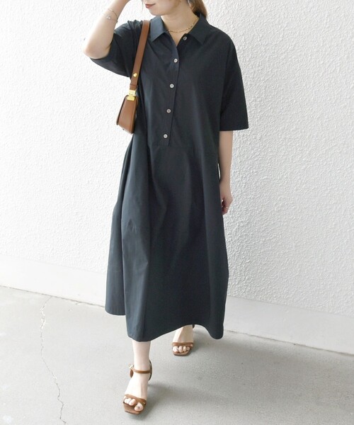 SHIPS any（シップス エニィ）の「SHIPS any:〈洗濯機可能〉タイプライター ボリューム シャツ ワンピース 2（シャツワンピース・レディース・ブラック/ブラウン系/イエロー・ONE SIZE）」の4枚目の写真