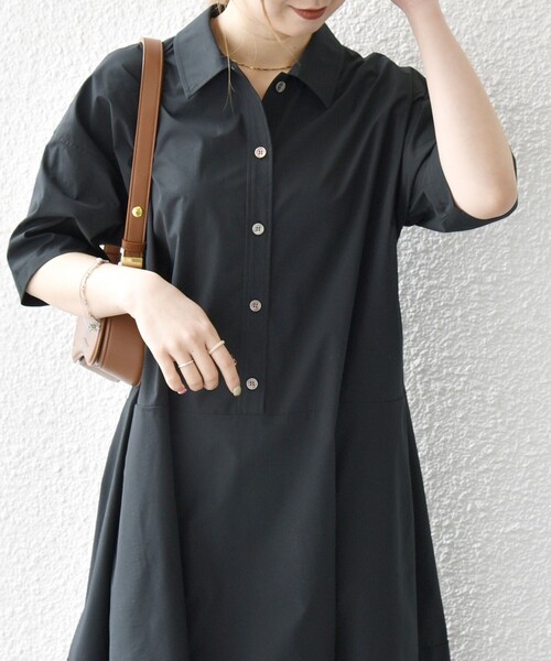 SHIPS any（シップス エニィ）の「SHIPS any:〈洗濯機可能〉タイプライター ボリューム シャツ ワンピース 2（シャツワンピース・レディース・ブラック/ブラウン系/イエロー・ONE SIZE）」の6枚目の写真