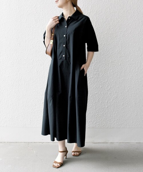 SHIPS any（シップス エニィ）の「SHIPS any:〈洗濯機可能〉タイプライター ボリューム シャツ ワンピース 2（シャツワンピース・レディース・ブラック/ブラウン系/イエロー・ONE SIZE）」の7枚目の写真