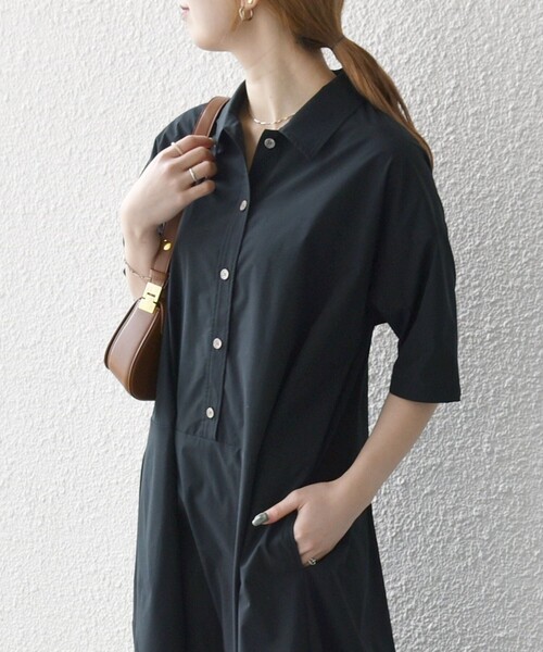 SHIPS any（シップス エニィ）の「SHIPS any:〈洗濯機可能〉タイプライター ボリューム シャツ ワンピース 2（シャツワンピース・レディース・ブラック/ブラウン系/イエロー・ONE SIZE）」の9枚目の写真