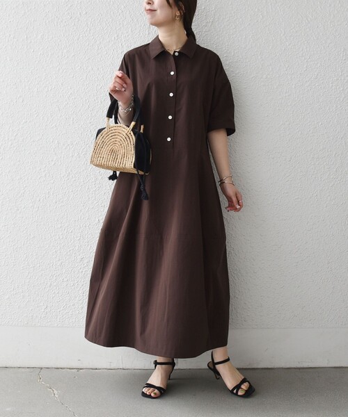 SHIPS any（シップス エニィ）の「SHIPS any:〈洗濯機可能〉タイプライター ボリューム シャツ ワンピース 2（シャツワンピース・レディース・ブラック/ブラウン系/イエロー・ONE SIZE）」の10枚目の写真