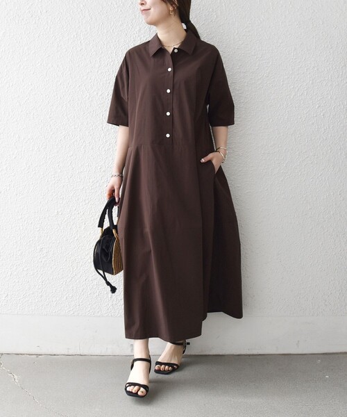 SHIPS any（シップス エニィ）の「SHIPS any:〈洗濯機可能〉タイプライター ボリューム シャツ ワンピース 2（シャツワンピース・レディース・ブラック/ブラウン系/イエロー・ONE SIZE）」の13枚目の写真