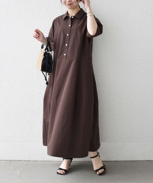 SHIPS any（シップス エニィ）の「SHIPS any:〈洗濯機可能〉タイプライター ボリューム シャツ ワンピース 2（シャツワンピース・レディース・ブラック/ブラウン系/イエロー・ONE SIZE）」の15枚目の写真