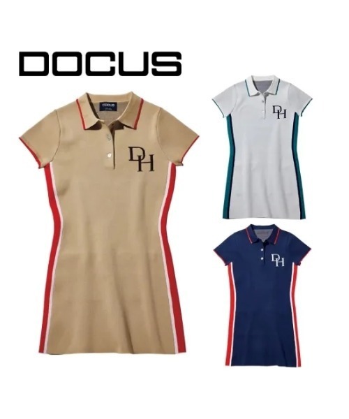 DOCUS(ドゥーカス)の「DOCUS (ドゥーカス) ゴルフウェア ワンピース レディース 半袖 ポロワンピース | サイドライン ロゴ刺繍(ワンピース・レディース・ネイビー/ベージュ/オフホワイト・MEDIUM)」の8枚目の写真