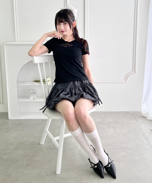 Loueme(ルエム)の「ツイストフロントレーストップス(Tシャツ/カットソー・レディース・イエロー/ホワイト/ブラック/ライトブルー・FREE)」の13枚目の写真