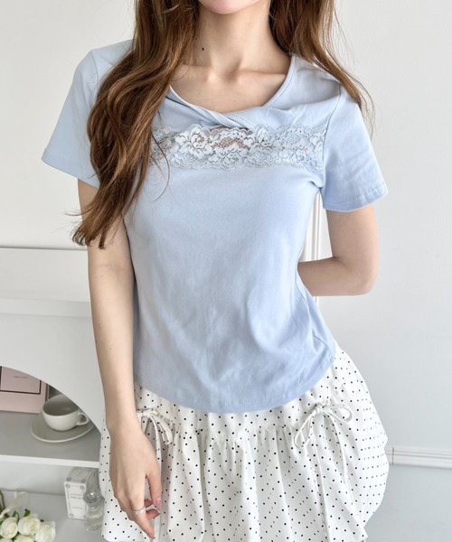 Loueme(ルエム)の「ツイストフロントレーストップス(Tシャツ/カットソー・レディース・イエロー/ホワイト/ブラック/ライトブルー・FREE)」の15枚目の写真