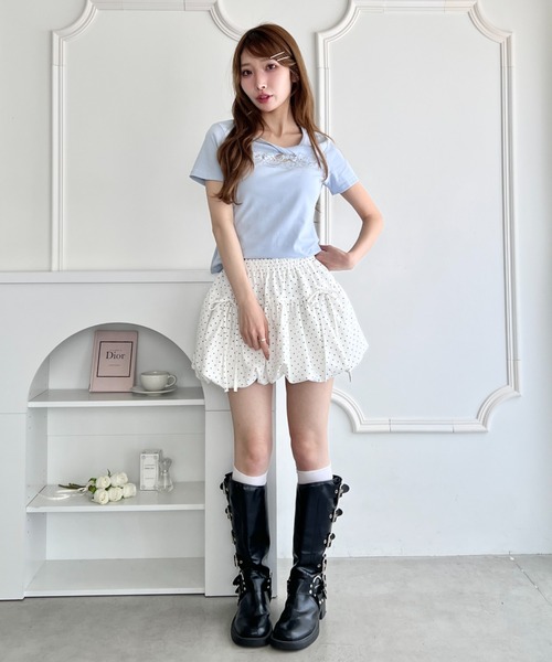 Loueme(ルエム)の「ツイストフロントレーストップス(Tシャツ/カットソー・レディース・イエロー/ホワイト/ブラック/ライトブルー・FREE)」の18枚目の写真
