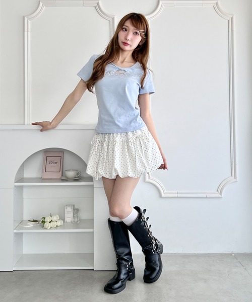 Loueme(ルエム)の「ツイストフロントレーストップス(Tシャツ/カットソー・レディース・イエロー/ホワイト/ブラック/ライトブルー・FREE)」の19枚目の写真