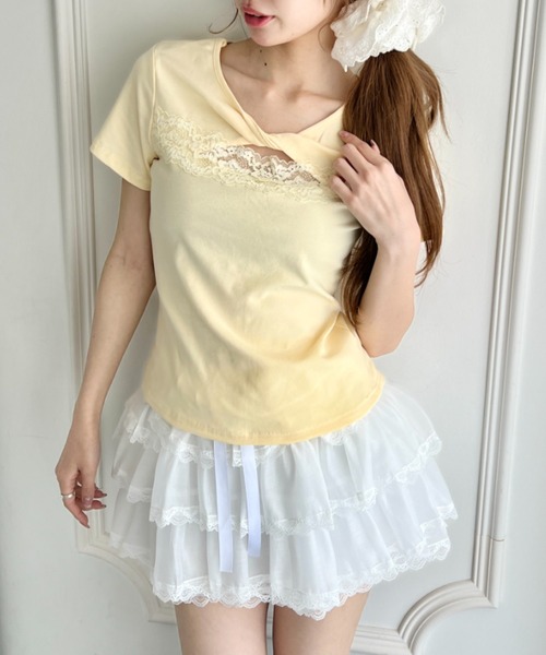 Loueme(ルエム)の「ツイストフロントレーストップス(Tシャツ/カットソー・レディース・イエロー/ホワイト/ブラック/ライトブルー・FREE)」の20枚目の写真