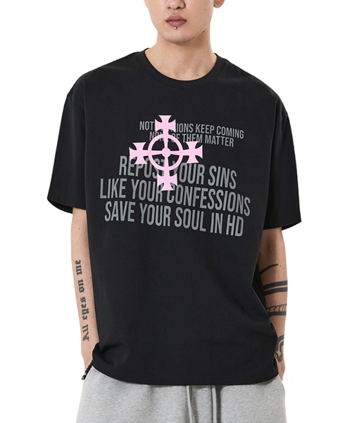 OY(オーワイ)の「『OY/オーワイ』CROSS NOTIFICATIONS TEE/クロスノーティフィケーションズTシャツ(Tシャツ/カットソー・メンズ・ホワイト/ブラック・M/L)」の2枚目の写真