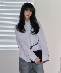 LEATHERY（レザリー）の「スモールロゴストライプコットンシャツ[ブルー]（シャツ/ブラウス）」