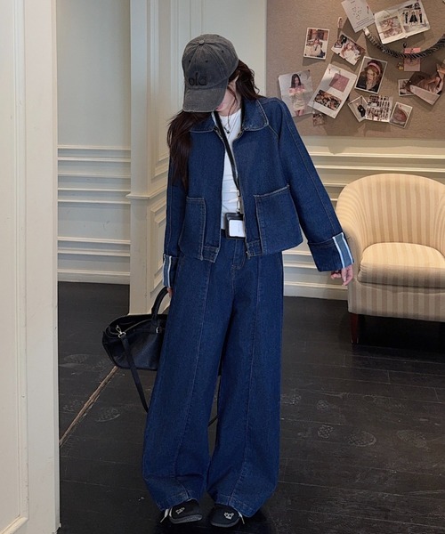 FAVORITO(ファヴォリート)の「デニムジャケットワイドパンツセットアップ(セットアップ・レディース・ダークブルー・XL/L/M)」の10枚目の写真