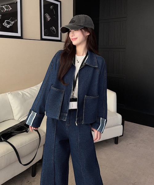 FAVORITO(ファヴォリート)の「デニムジャケットワイドパンツセットアップ(セットアップ・レディース・ダークブルー・XL/L/M)」の6枚目の写真