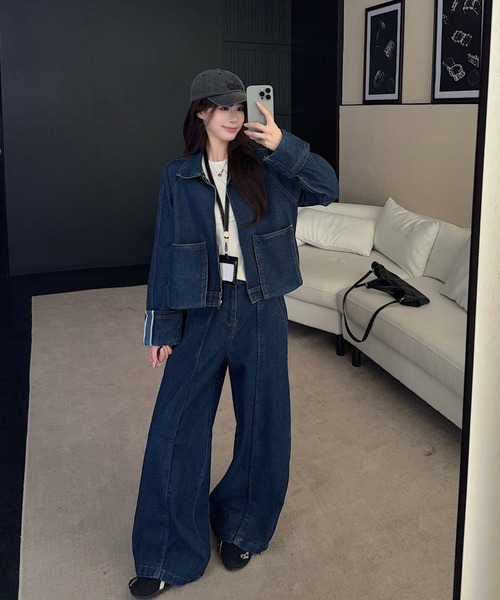 FAVORITO(ファヴォリート)の「デニムジャケットワイドパンツセットアップ(セットアップ・レディース・ダークブルー・XL/L/M)」の11枚目の写真