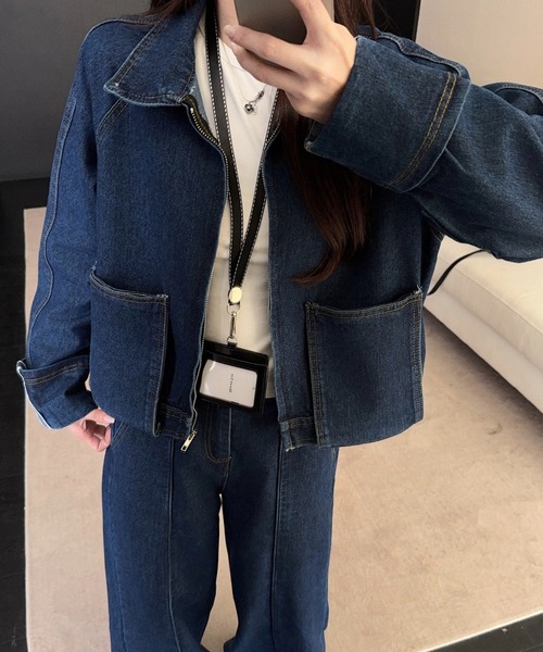 FAVORITO(ファヴォリート)の「デニムジャケットワイドパンツセットアップ(セットアップ・レディース・ダークブルー・XL/L/M)」の2枚目の写真