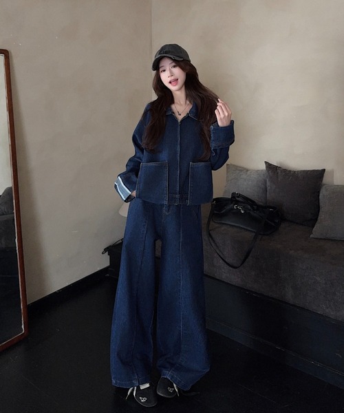 FAVORITO(ファヴォリート)の「デニムジャケットワイドパンツセットアップ(セットアップ・レディース・ダークブルー・XL/L/M)」の13枚目の写真