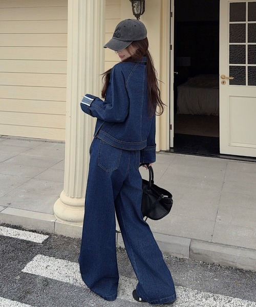 FAVORITO(ファヴォリート)の「デニムジャケットワイドパンツセットアップ(セットアップ・レディース・ダークブルー・XL/L/M)」の15枚目の写真
