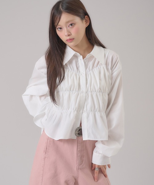 apres jour mignon(アプレジュールミニョン)の「フロントシャーリングシャツ(シャツ/ブラウス・レディース・ブラック系その他/オフホワイト/ブルー/ピンク/ブルー系その他・LARGE/フリー)」の10枚目の写真