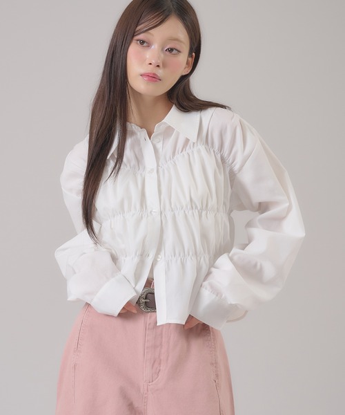 apres jour mignon(アプレジュールミニョン)の「フロントシャーリングシャツ(シャツ/ブラウス・レディース・ブラック系その他/オフホワイト/ブルー/ピンク/ブルー系その他・LARGE/フリー)」の11枚目の写真