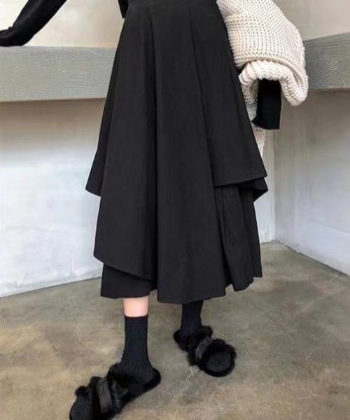 SHEPP（シープ）の「アシンメトリー レイヤード ボリューム フレアスカート（スカート・レディース・ホワイト/ブラック・M/L）」の10枚目の写真