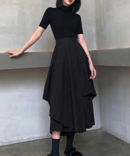 SHEPP（シープ）の「アシンメトリー レイヤード ボリューム フレアスカート（スカート・レディース・ホワイト/ブラック・M/L）」の18枚目の写真