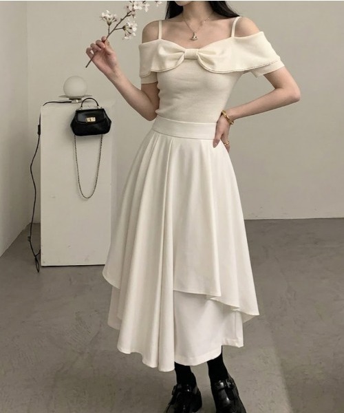 SHEPP（シープ）の「アシンメトリー レイヤード ボリューム フレアスカート（スカート・レディース・ホワイト/ブラック・M/L）」の16枚目の写真