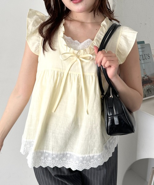 CLEA(クレア)の「レイヤードフリルブラウス(Tシャツ/カットソー・レディース・ピンク/その他4/その他1/ライトブルー/ホワイト/アイボリー/その他2/その他3・FREE)」の3枚目の写真