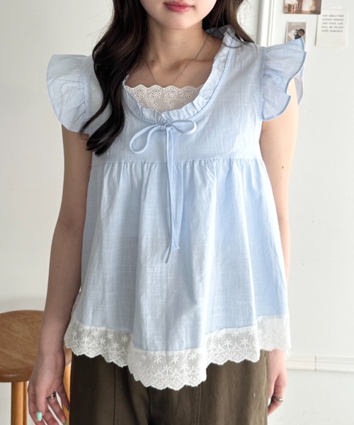 CLEA(クレア)の「レイヤードフリルブラウス(Tシャツ/カットソー・レディース・ピンク/その他4/その他1/ライトブルー/ホワイト/アイボリー/その他2/その他3・FREE)」の1枚目の写真