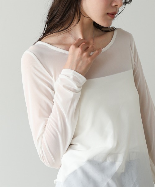 Bab(バブ)の「インナー付きシアーカットソー(Tシャツ/カットソー・レディース・ブラック/アイボリー/ピンク・FREE)」の8枚目の写真