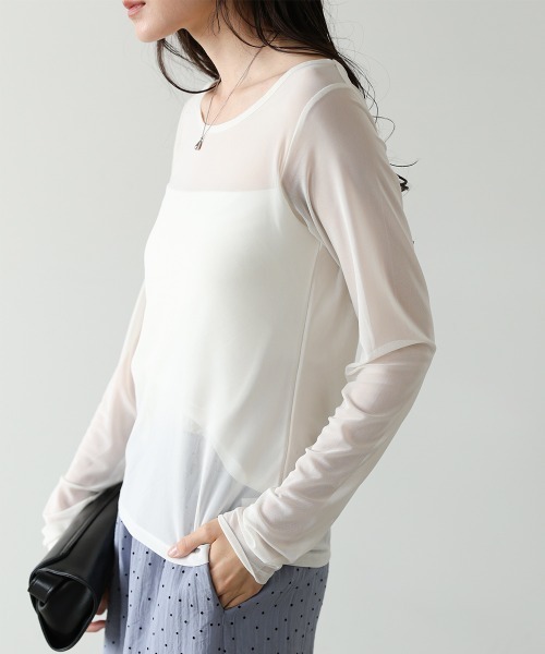 Bab(バブ)の「インナー付きシアーカットソー(Tシャツ/カットソー・レディース・ブラック/アイボリー/ピンク・FREE)」の9枚目の写真