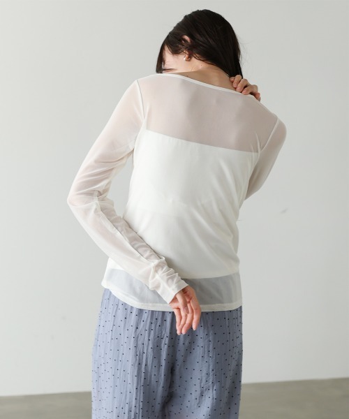 Bab(バブ)の「インナー付きシアーカットソー(Tシャツ/カットソー・レディース・ブラック/アイボリー/ピンク・FREE)」の12枚目の写真