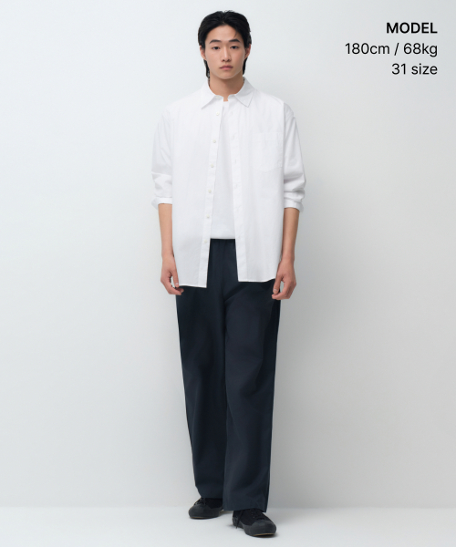 MUSINSA STANDARD（ムシンサスタンダード）の「エアリードットワイドバンディングパンツ[ネイビー]（スラックス・メンズ・その他・38/40/42/33/34/36/30/31/32/27/28/29/26）」の2枚目の写真