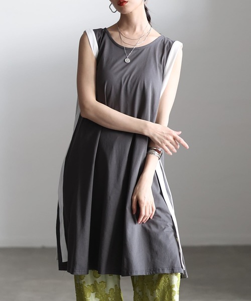 Sawa a la mode(サワアラモード)の「サイドラインノースリーブチュニック(チュニック・レディース・ブラック/チャコールグレー・FREE)」の2枚目の写真