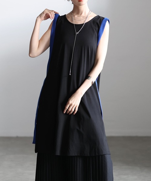 Sawa a la mode(サワアラモード)の「サイドラインノースリーブチュニック(チュニック・レディース・ブラック/チャコールグレー・FREE)」の1枚目の写真