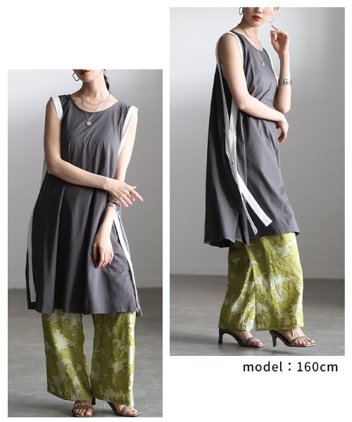 Sawa a la mode(サワアラモード)の「サイドラインノースリーブチュニック(チュニック・レディース・ブラック/チャコールグレー・FREE)」の15枚目の写真