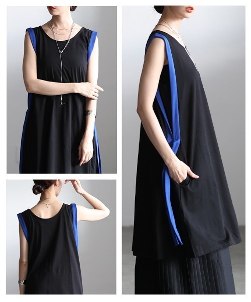 Sawa a la mode(サワアラモード)の「サイドラインノースリーブチュニック(チュニック・レディース・ブラック/チャコールグレー・FREE)」の8枚目の写真