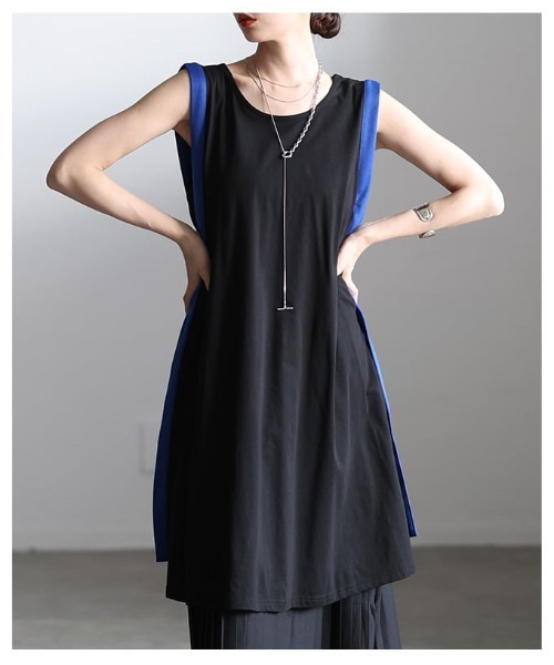 Sawa a la mode(サワアラモード)の「サイドラインノースリーブチュニック(チュニック・レディース・ブラック/チャコールグレー・FREE)」の7枚目の写真