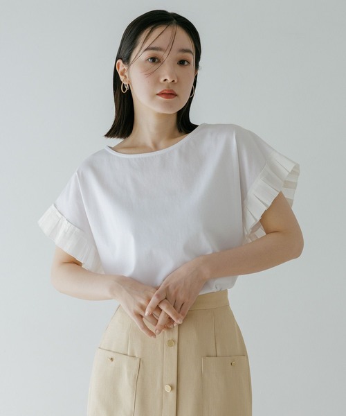 Andemiu（アンデミュウ）の「ソデフハクタックカットソー（Tシャツ/カットソー・レディース・オフホワイト/ブラック/モカ・FREE）」の2枚目の写真